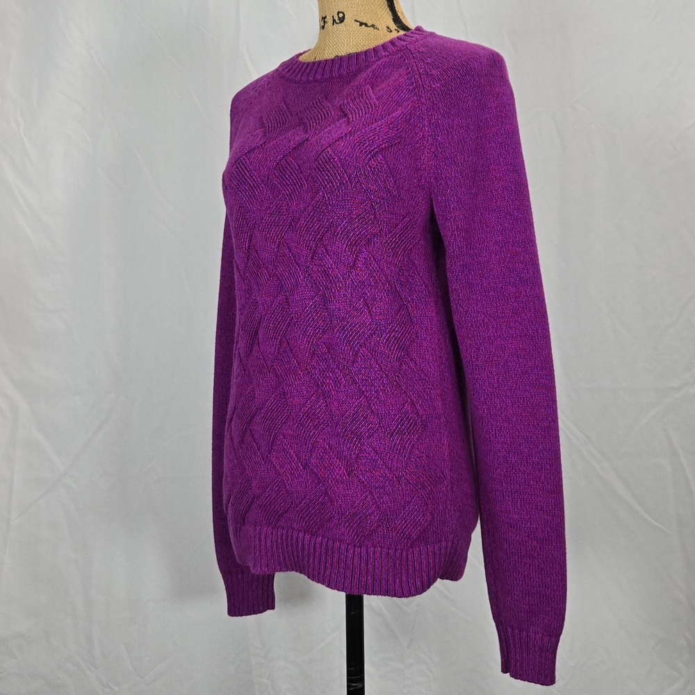 Lands' End Purple Cable Knit Sweater Womens M 10-12 Y2K Soft Academia Cozy